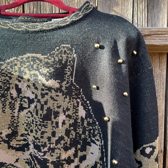 Maurada Vintage 1980s Tiger and Leopard Oversized Sweater Novelty Print Big Cats - Picture 6 of 11
